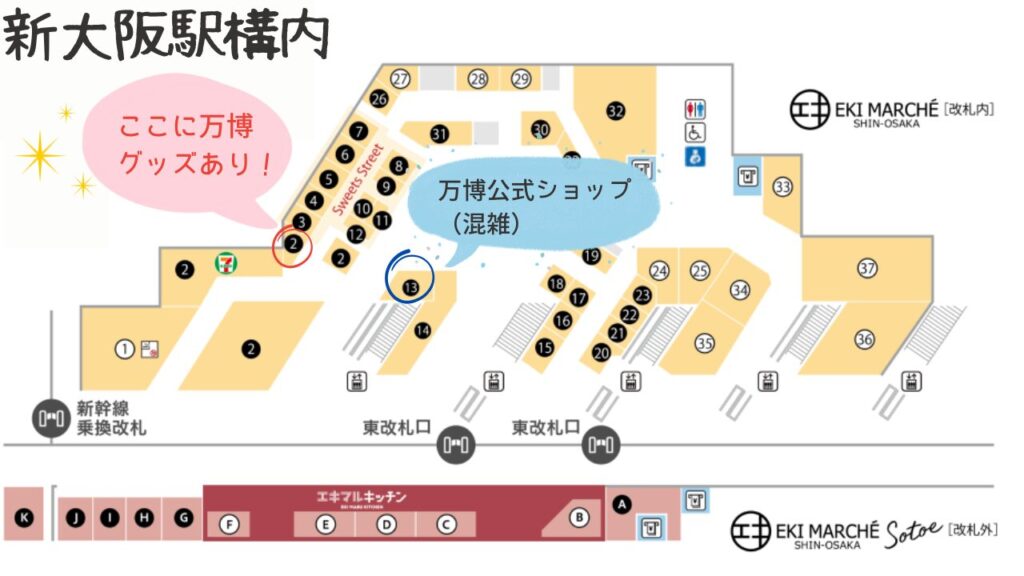 新大阪駅構内の万博土産が買える場所